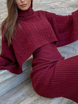 Knitted turtleneck sweater and midi dress set - View 11 | Lwiis
