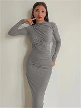 Elegant long sleeve mock neck maxi dress - View 10 | Lwiis