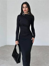 Elegant long sleeve mock neck maxi dress - View 7 | Lwiis