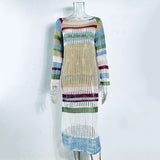 Striped knit maxi dress with long sleeves - View 7 | Lwiis