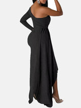 One shoulder formal dress with sparkle embellishment - View 10 | Lwiis