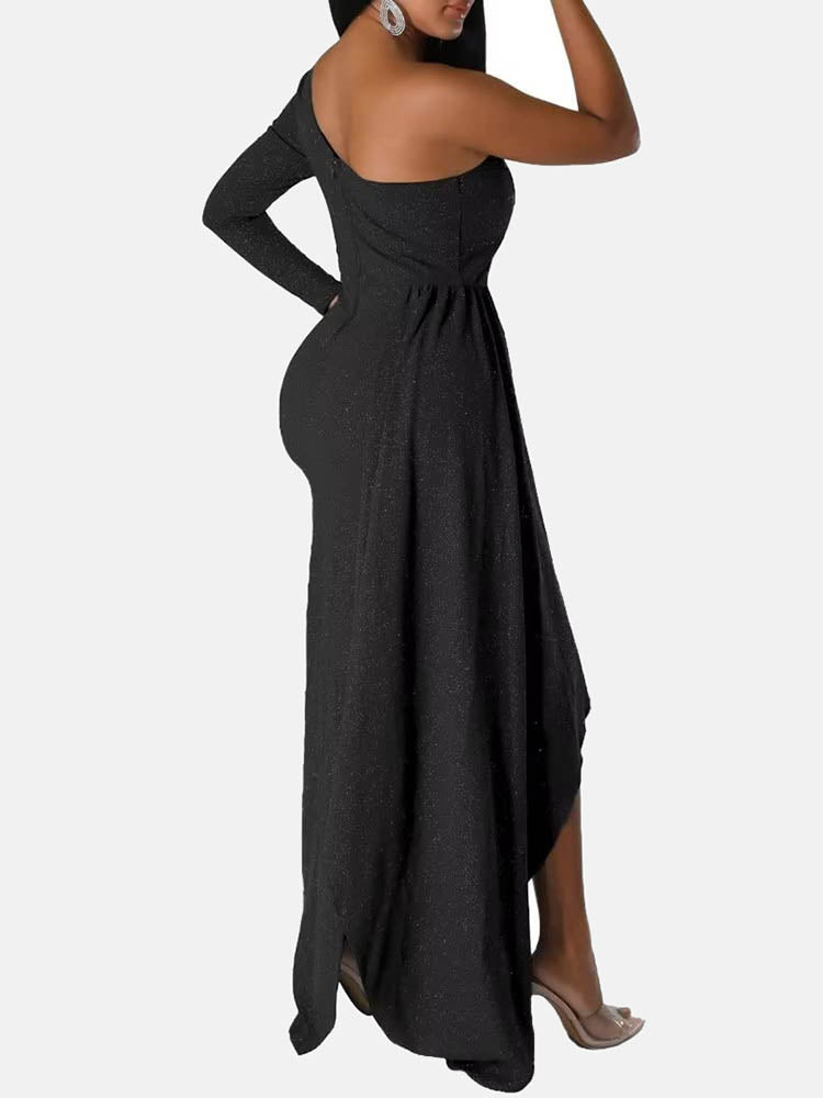 One shoulder formal dress with sparkle embellishment - View 10 | Lwiis