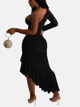 Elegant one shoulder ruffle hem dress - View 6 | Lwiis