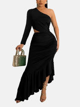 Elegant one shoulder ruffle hem dress - View 7 | Lwiis