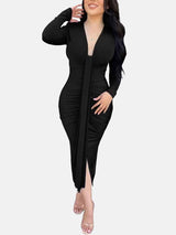 V Neck Tie Front Ruched Dress - View 11 | Lwiis