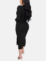 V Neck Tie Front Ruched Dress - View 12 | Lwiis