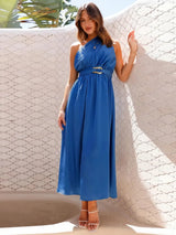Asymmetrical neckline midi dress - View 13 | Lwiis