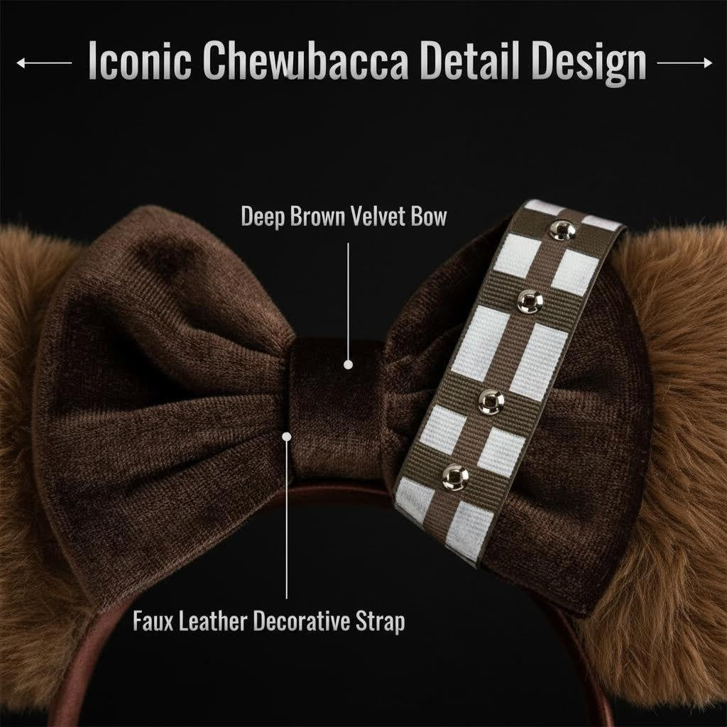 Detailed view of the Chewbacca Ear Headband showing the velvet bow and decorative strap