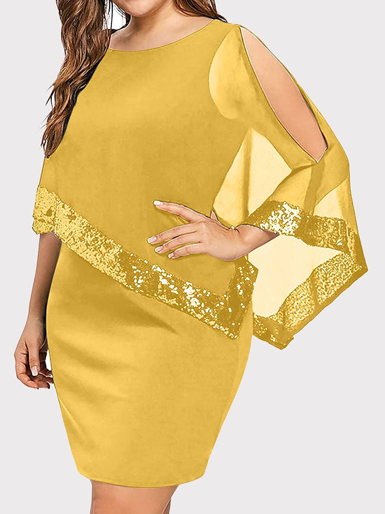 Asymmetric Sequins Dress with Cape Overlay - View 20 | Lwiis