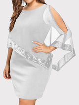 Asymmetric Sequins Dress with Cape Overlay - View 10 | Lwiis