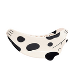 White and black cow print cat claw hair clip, other side view