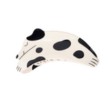 White and black cow print cat claw hair clip, side view