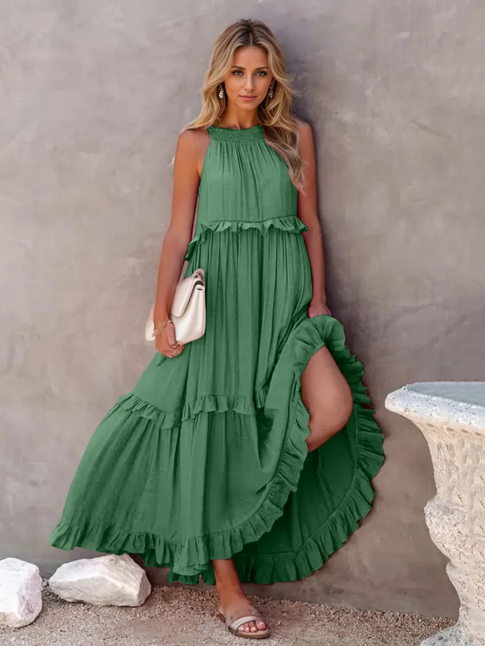 Tiered Ruffle Maxi Dress with Pockets - View 16 | Lwiis