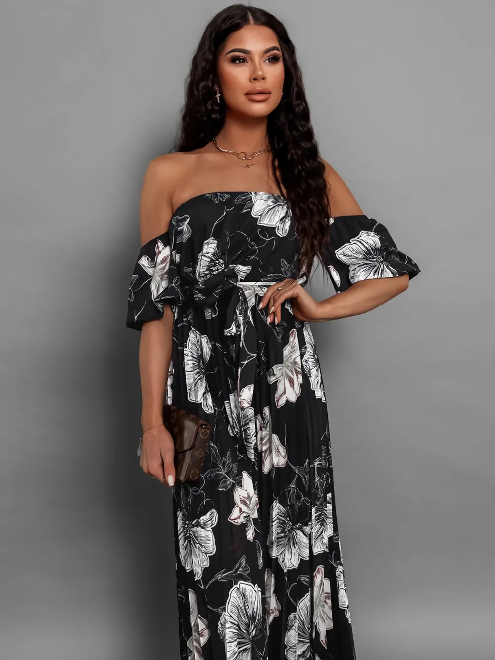 Floral Off-Shoulder Midi Dress - View 22 | Lwiis