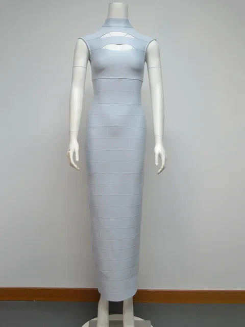 High neck knit maxi dress with ribbed texture - View 7 | Lwiis