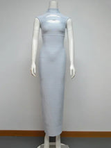 High neck knit maxi dress with ribbed texture - View 7 | Lwiis