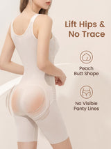 Close-up of the back of a beige full body shaper, highlighting the butt lifting and seamless design features.