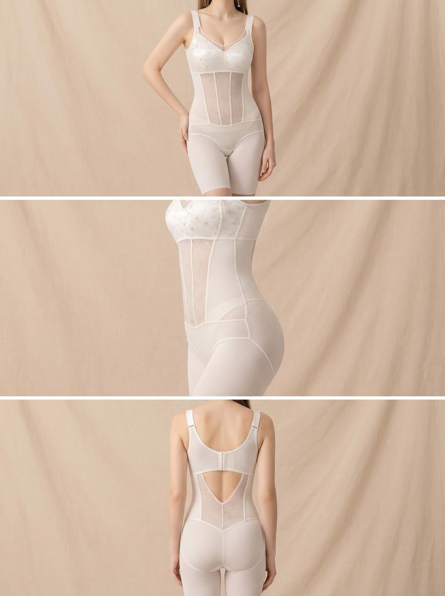 Women's seamless tummy control bodysuit with lace accents - View 7 | Lwiis