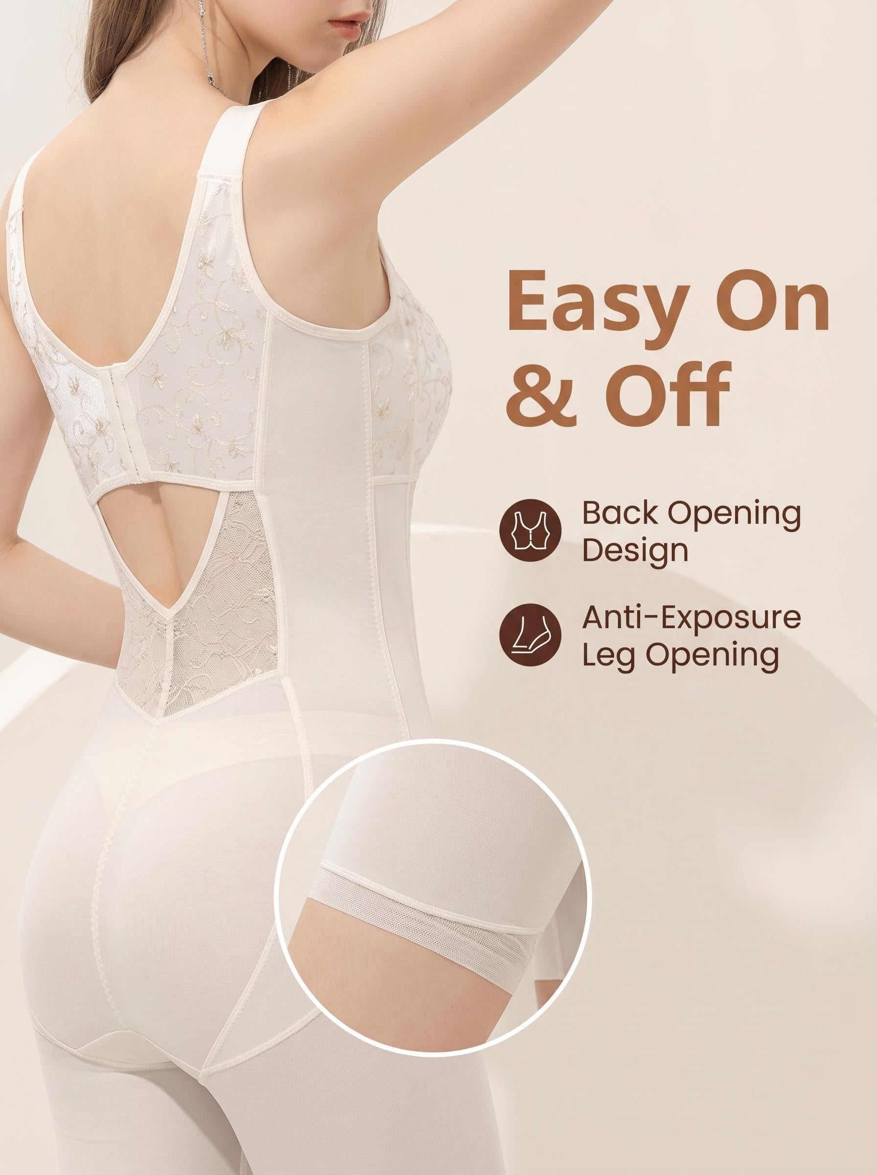 Women's seamless tummy control bodysuit with lace accents - View 9 | Lwiis