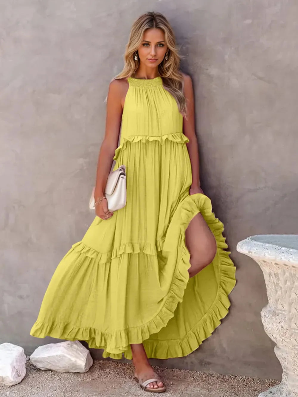 Tiered Ruffle Maxi Dress with Pockets - View 6 | Lwiis