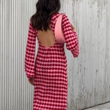 Geometric print knit midi dress with bell sleeves - View 6 | Lwiis