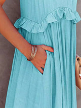 Tiered Ruffle Maxi Dress with Pockets - View 23 | Lwiis