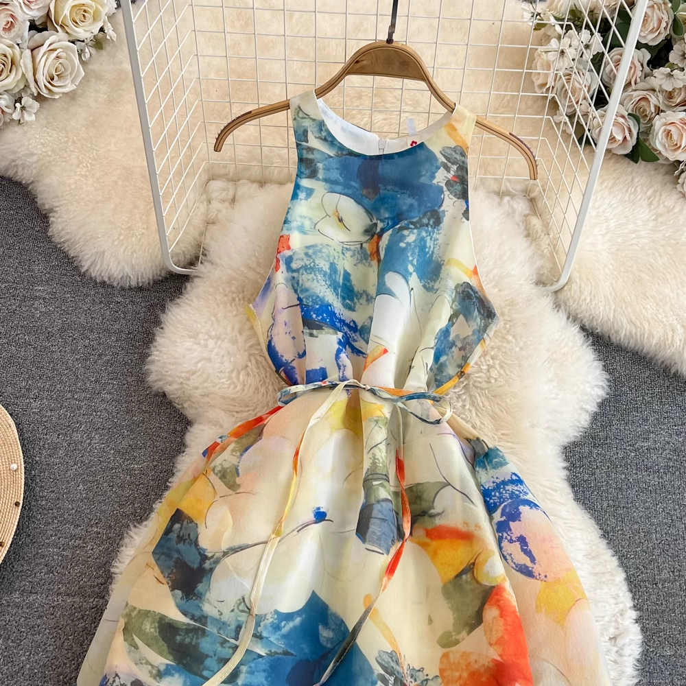 Floral print A-line maxi dress with lotus leaf hem - View 6 | Lwiis