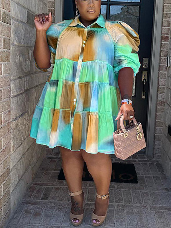 Tie Dye Ruffle Shirt Dress - View 10 | Lwiis