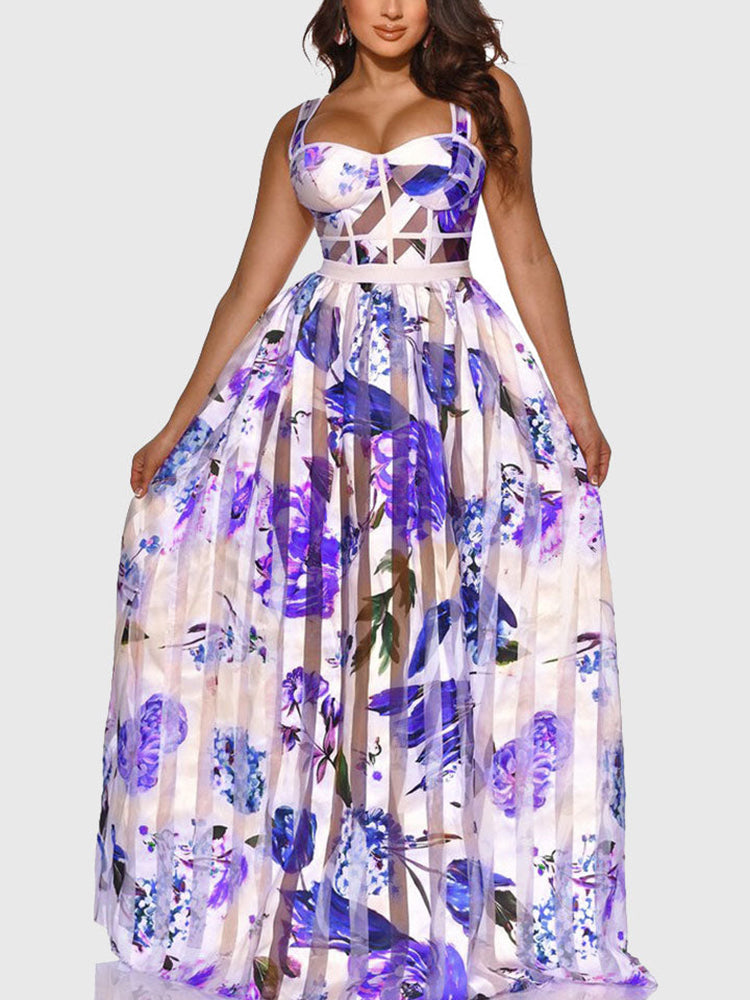 Floral maxi dress with spaghetti straps - View 8 | Lwiis