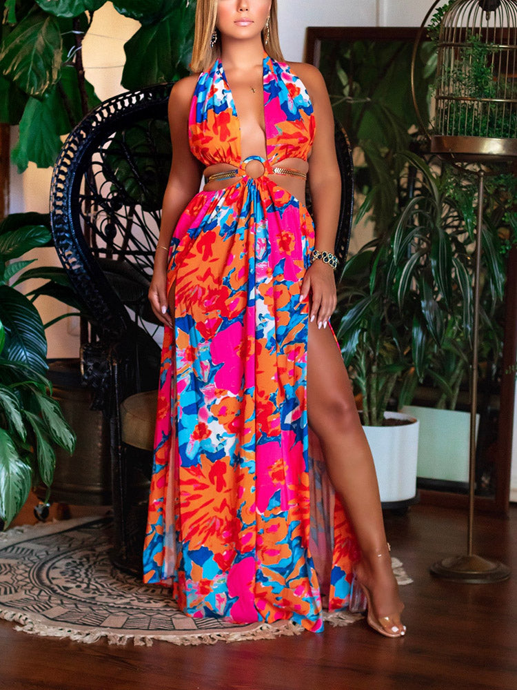 Maxi Halter Dress with Ring Detail - View 11 | Lwiis