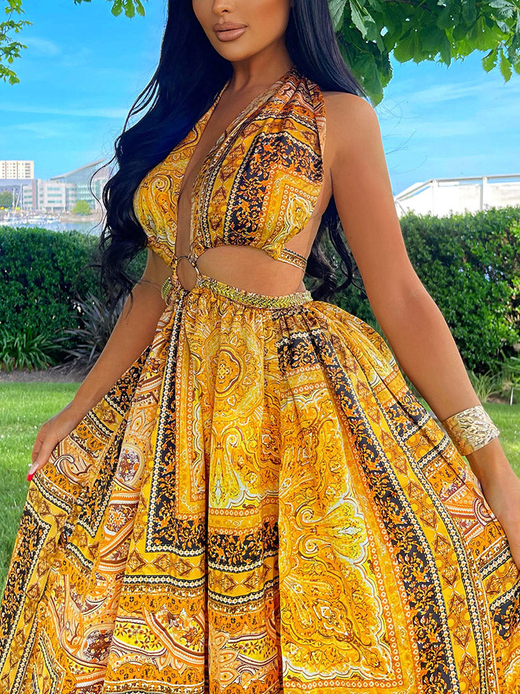 Maxi Halter Dress with Ring Detail - View 24 | Lwiis