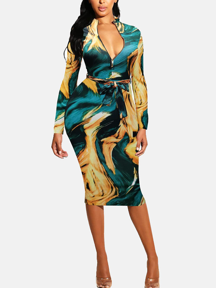 Zipper Print Midi Dress - View 10 | Lwiis