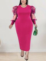 Solid Mesh Sleeve Maxi Dress - View 7 | Lwiis