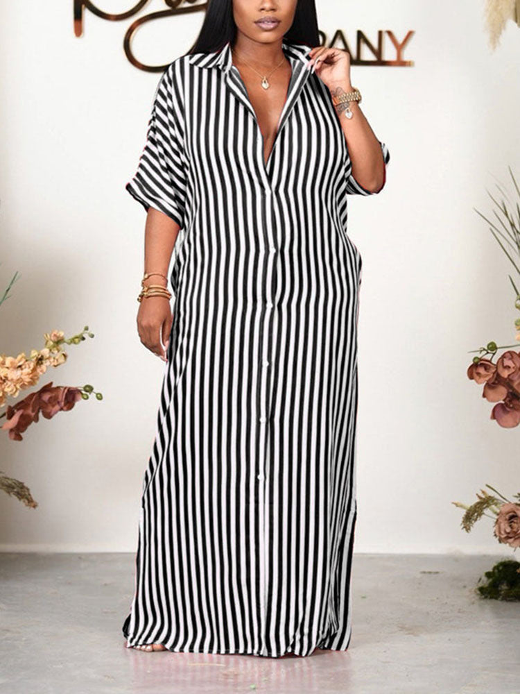 Striped button-down maxi dress - View 10 | Lwiis