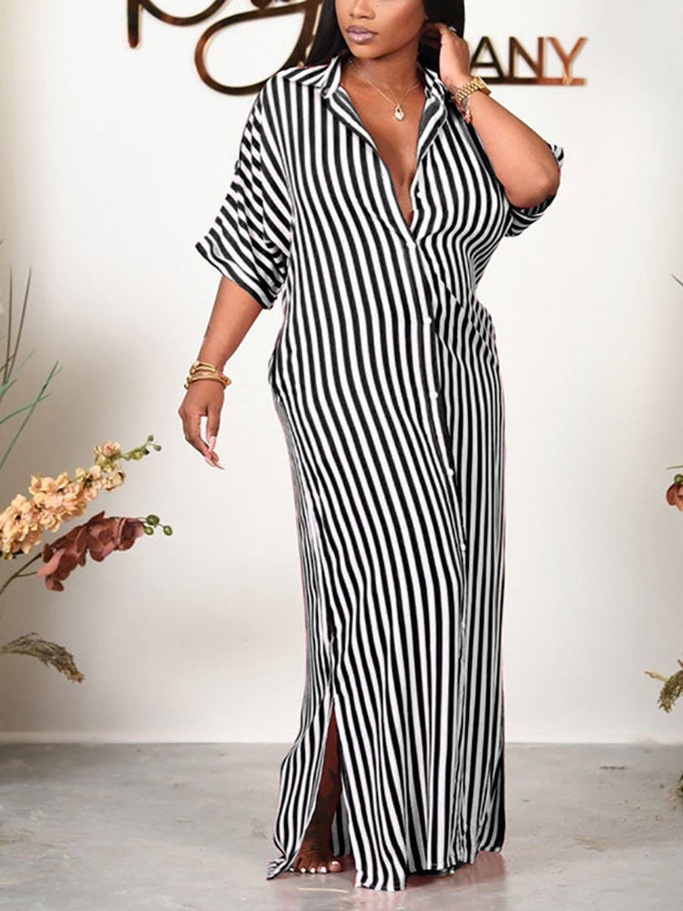 Striped button-down maxi dress - View 9 | Lwiis