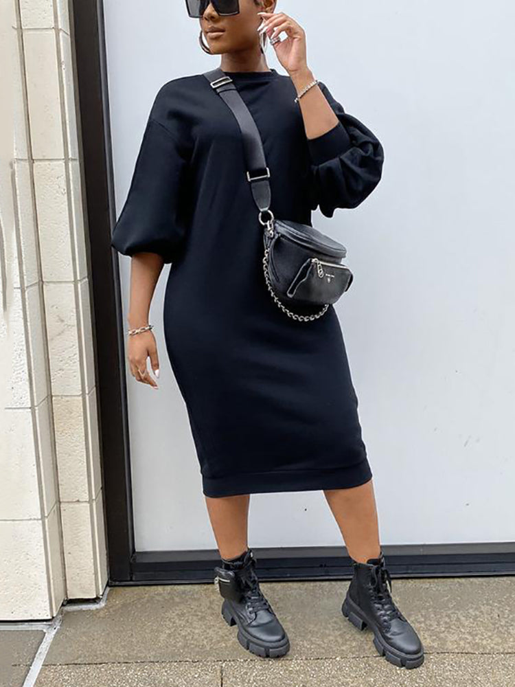 Midi dress with puff sleeves - View 7 | Lwiis