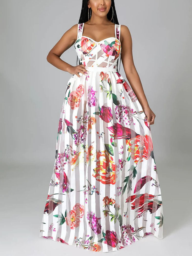 Floral maxi dress with spaghetti straps - View 6 | Lwiis