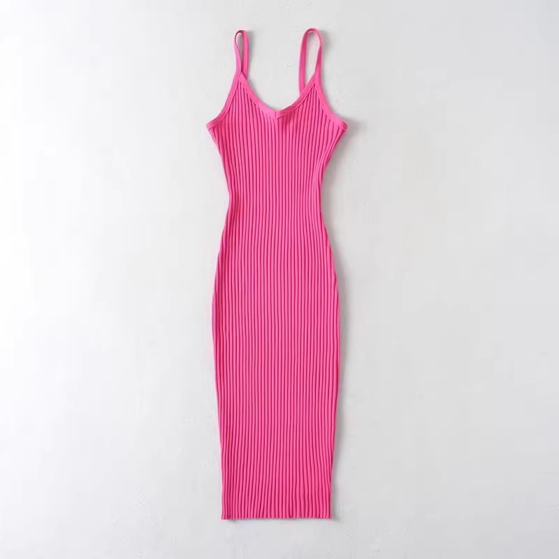 Hot pink bodycon midi dress with ribbed texture