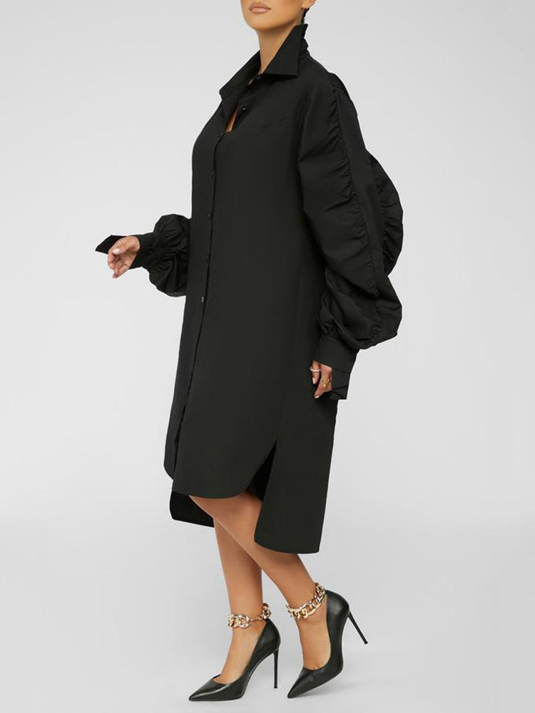 Turndown collar long sleeve shirt dress - View 6 | Lwiis