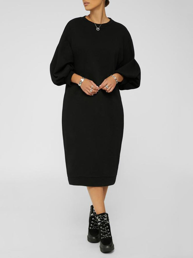 Midi dress with puff sleeves - View 8 | Lwiis