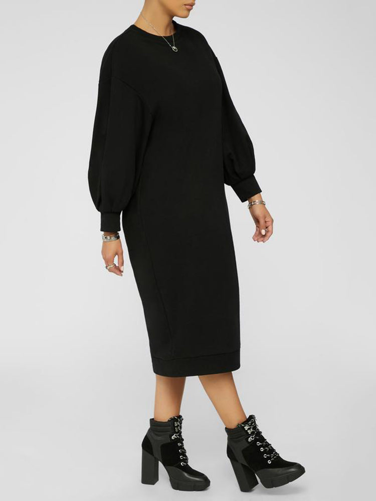Midi dress with puff sleeves - View 9 | Lwiis