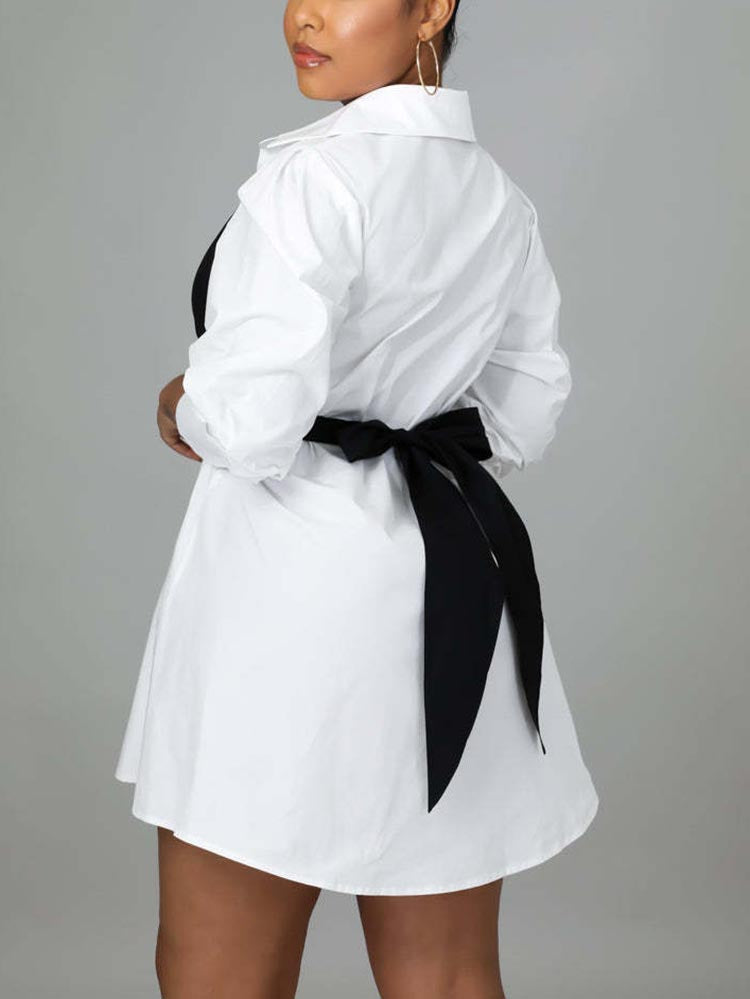 Patchwork Lace Up Shirt Dress - View 7 | Lwiis