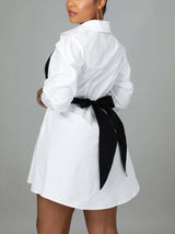 Patchwork Lace Up Shirt Dress - View 7 | Lwiis