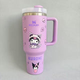 Stanley 40oz insulated tumbler featuring Kuromi character illustrations, pastel purple design
