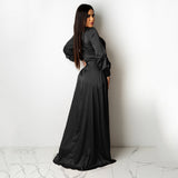 Satin flowy maxi dress with high slit - View 7 | Lwiis