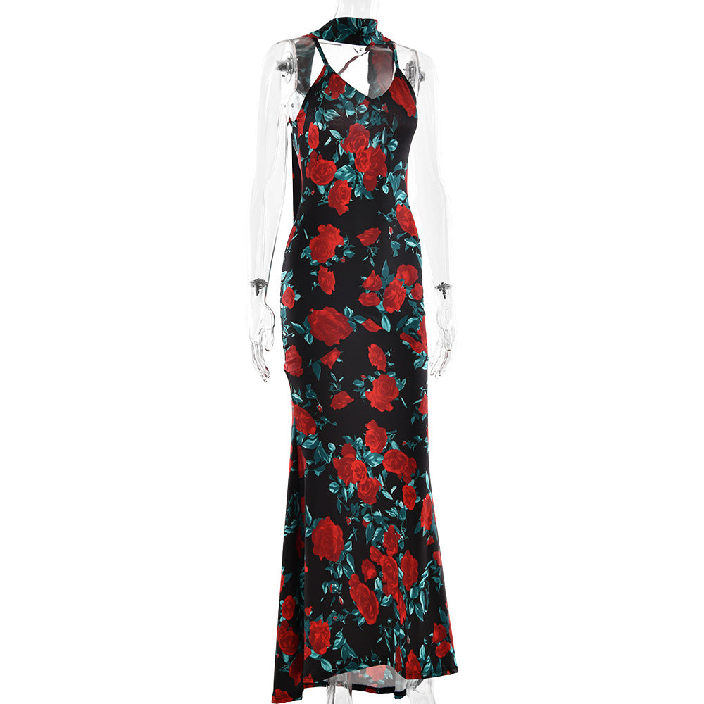 Floral maxi dress with halter neckline - View 14 | Lwiis