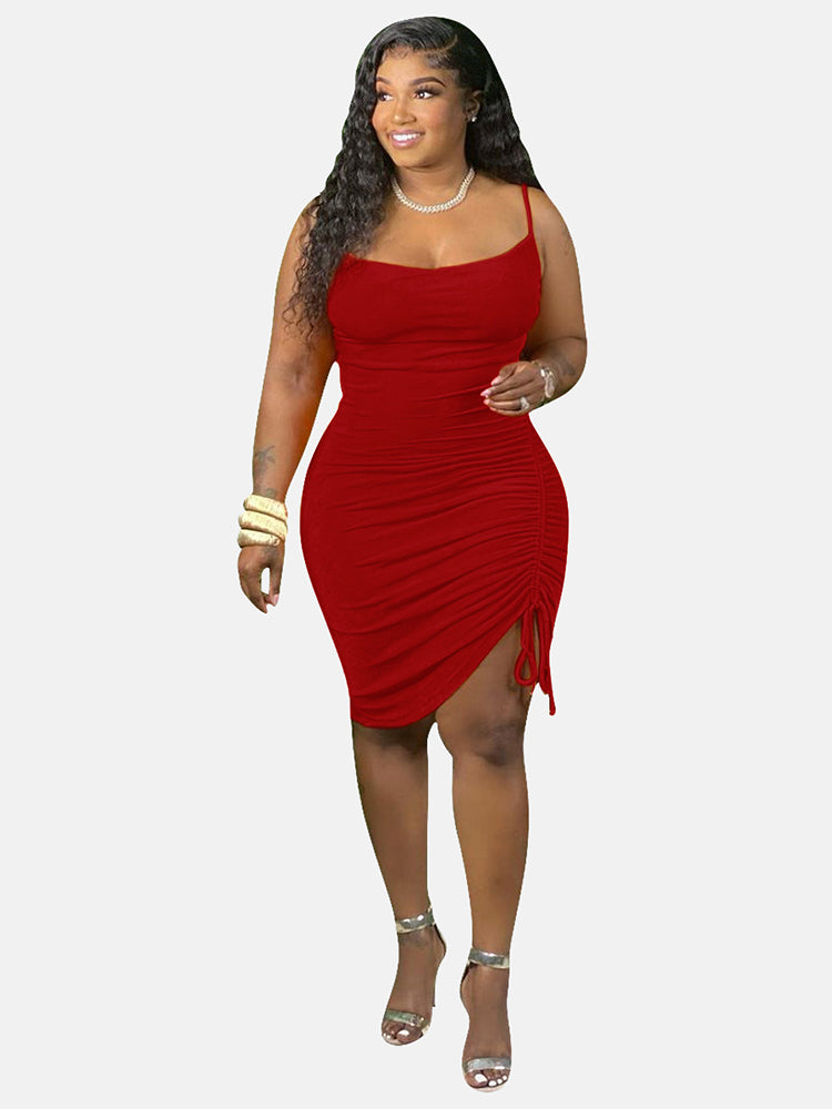 Ribbed knit midi dress with drawstring slit - View 13 | Lwiis