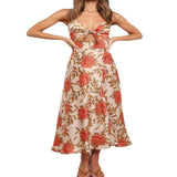 Floral print midi dress with tie front bodice and A-line silhouette - View 11 | Lwiis