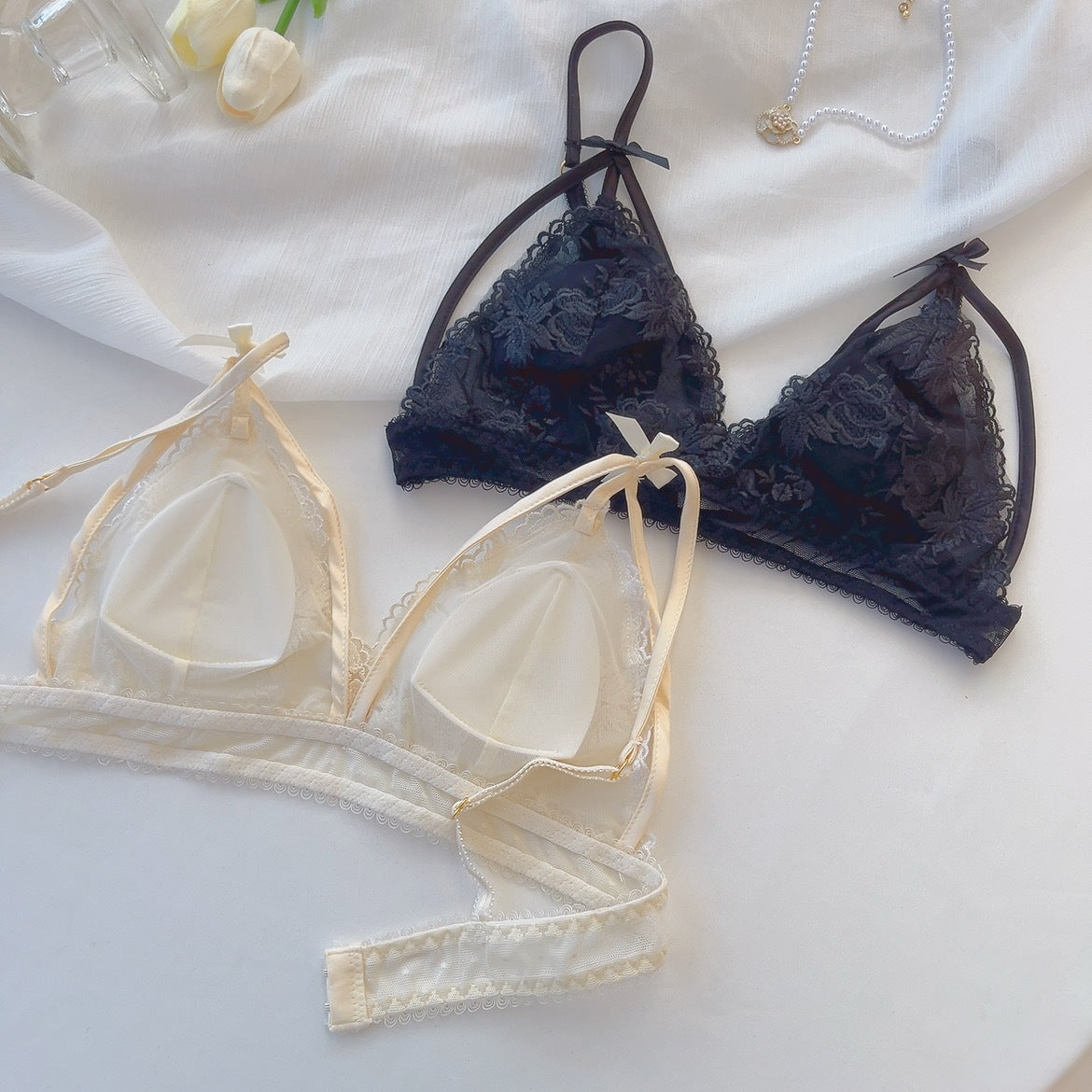 Embroidered Sexy Lace Mesh Sheer Lingerie Set
