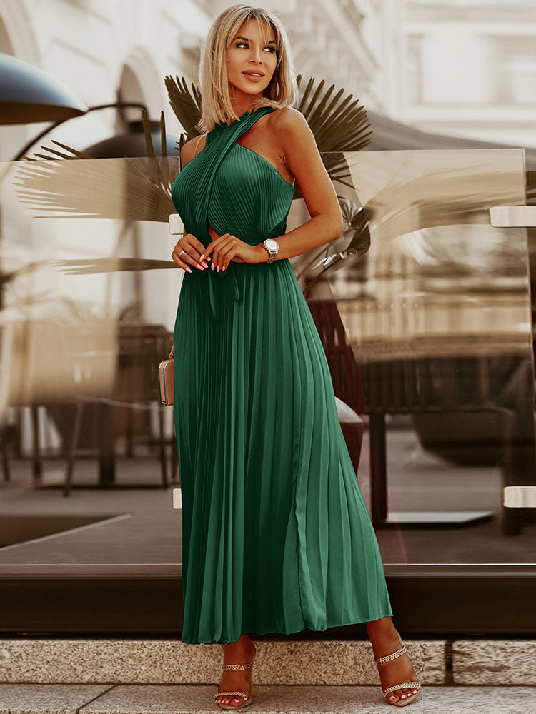 Pleated Halter Maxi Dress - View 7 | Lwiis